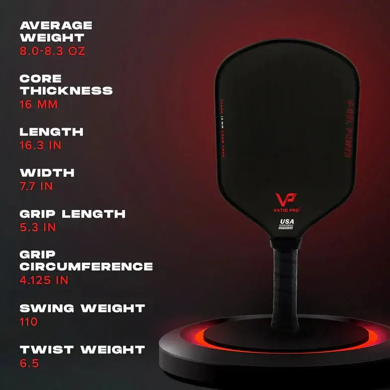 Vatic Pro V-SOL PRO Flash Launch Edition specifications including core thickness, weight, and dimensions.