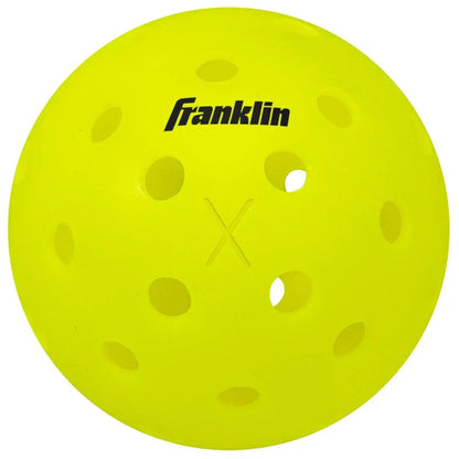 Franklin X-40 outdoor pickleball with precision-drilled holes for optimal performance in bright yellow color.