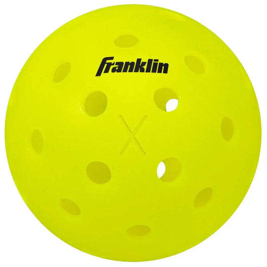 Franklin X-40 outdoor pickleball with precision-drilled holes for optimal performance in bright yellow color.