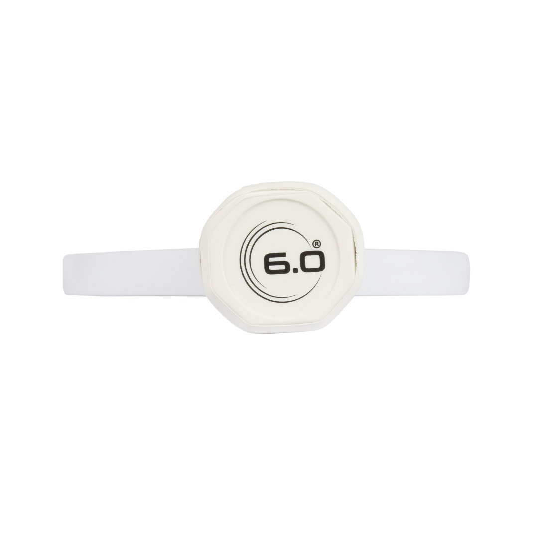 Six Zero Quartz Pickleball Paddle wristband in white with branded logo