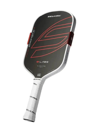 Selkirk LABS Project Boomstik® Raw Carbon [ELONGATED] pickleball racket with sleek design and grip.