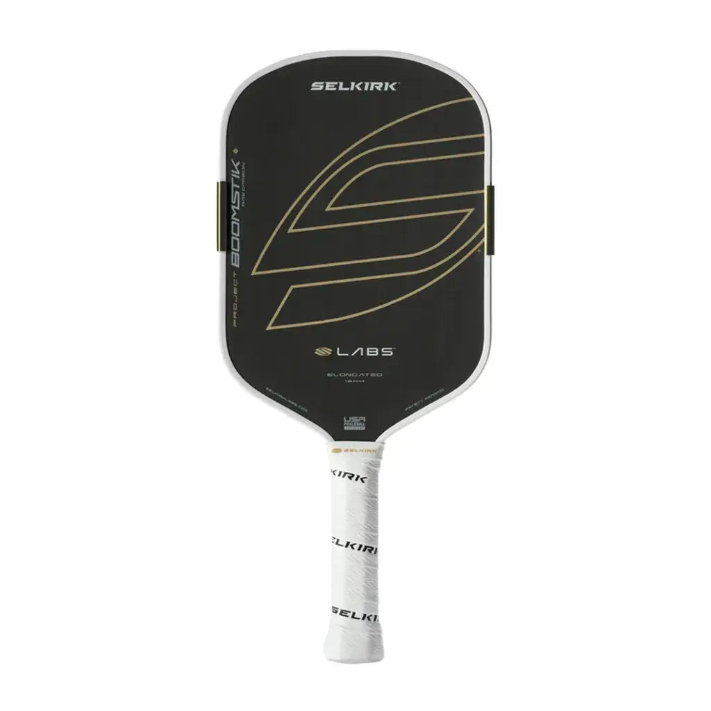 Selkirk LABS Project Boomstik® Raw Carbon REGAL [ELONGATED] pickleball racket with sleek design.