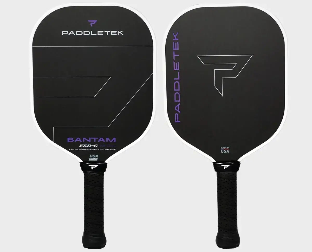 BANTAM ESQ-C 14.3 pickleball paddle with black design and textured handle, ideal for power and performance.