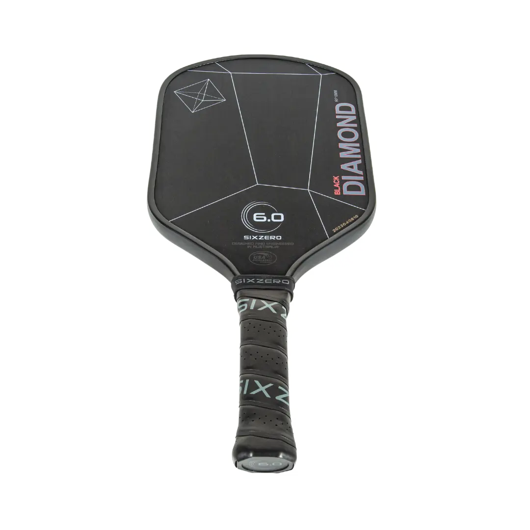 Six Zero Black Diamond 6.0 paddle featuring advanced molding, aerodynamic design, and textured grip for enhanced performance.