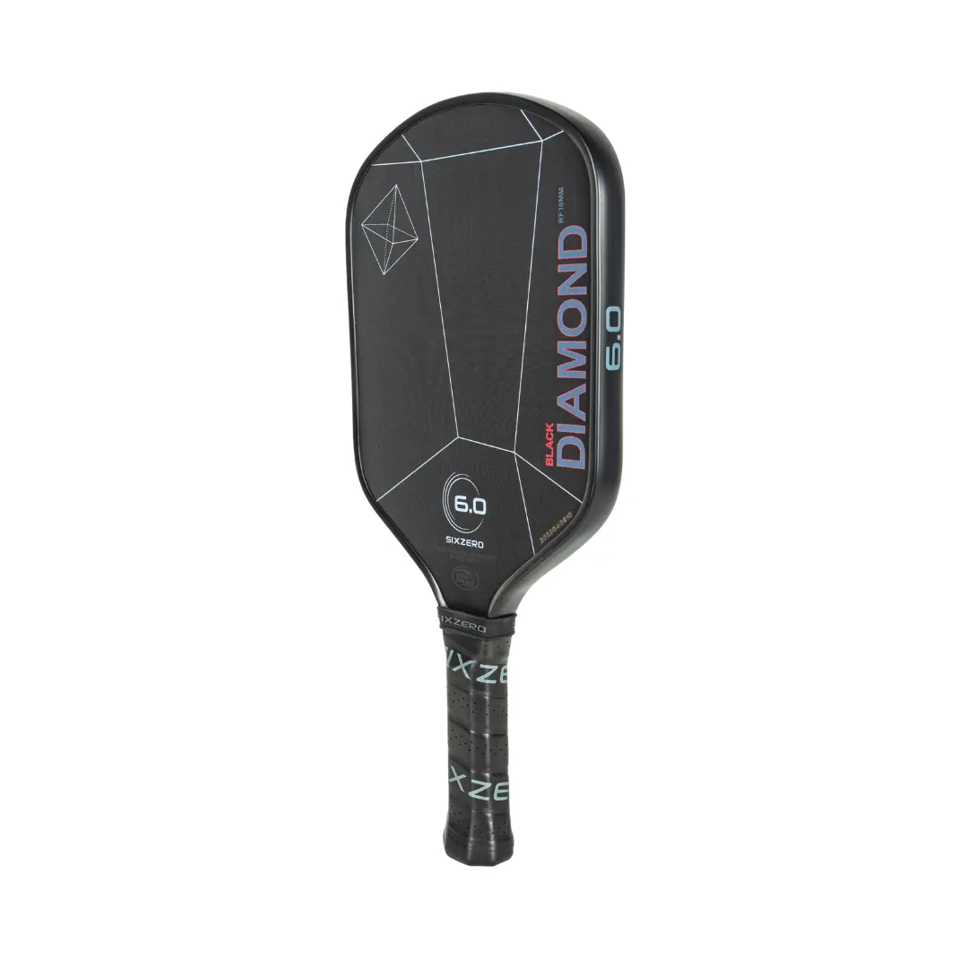 Six Zero Black Diamond Power paddle with advanced molding, aerodynamic shape, and textured surface for enhanced grip and spin.