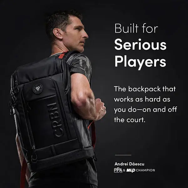 CRBN Pro Team Backpack 2.0 on a serious player, showcasing its functionality and style for on and off the court.