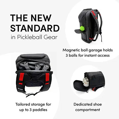 CRBN Pro Team Backpack 2.0 with magnetic ball garage and paddle storage features.