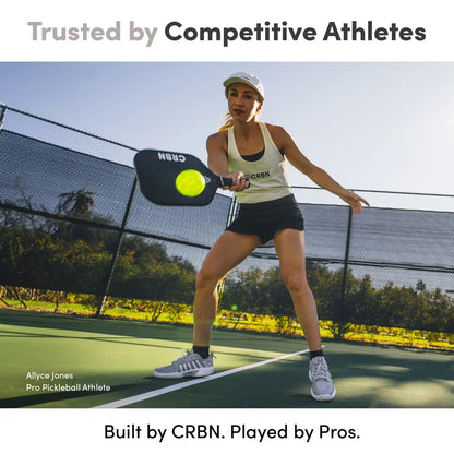 Athlete playing pickleball with CRBN gear, showcasing trust by competitive athletes using CRBN C40 Pickleballs.