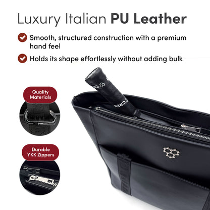 CRBN Club Pickleball Tote Bag [NEW] featuring luxury Italian PU leather and durable YKK zippers.