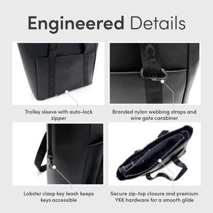 CRBN Club Pickleball Tote Bag [NEW] engineered details showing zipper, straps, and key leash for accessibility.