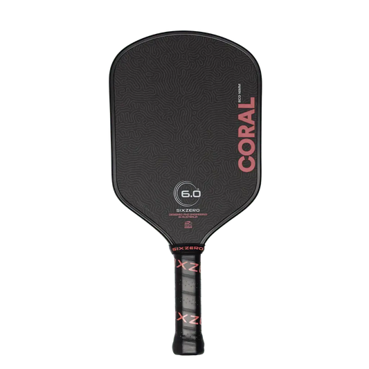 Six Zero Coral 16mm paddle featuring advanced foam core design and textured surface for all-court performance.
