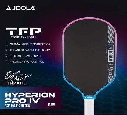 Joola Hyperion Pro IV Asia Colorway (16mm) paddle featuring TFP technology for optimal weight distribution and enhanced flexibility.
