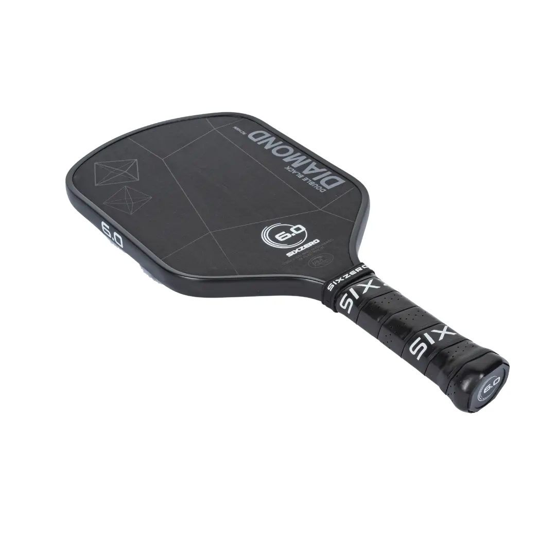 Six Zero Double Black Diamond Control paddle for precision and control in pickleball, featuring revolutionary Raw Carbon Technology.