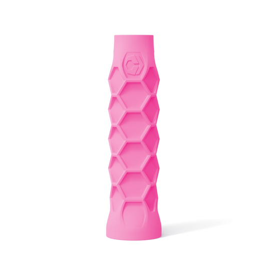 Pink Hesacore XS Pickleball Grip with honeycomb design for sweat absorption and vibration reduction, 5.25 inches long, regular soft feel.