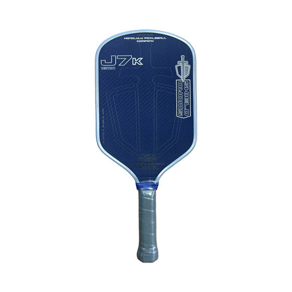 Honolulu Sword & Shield J7K pickleball paddle, elongated design for power, spin, and control, with 16.6-inch length and 6-inch grip.