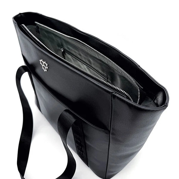 CRBN Club Pickleball Tote Bag [NEW] showing sleek black design with organized interior compartments.
