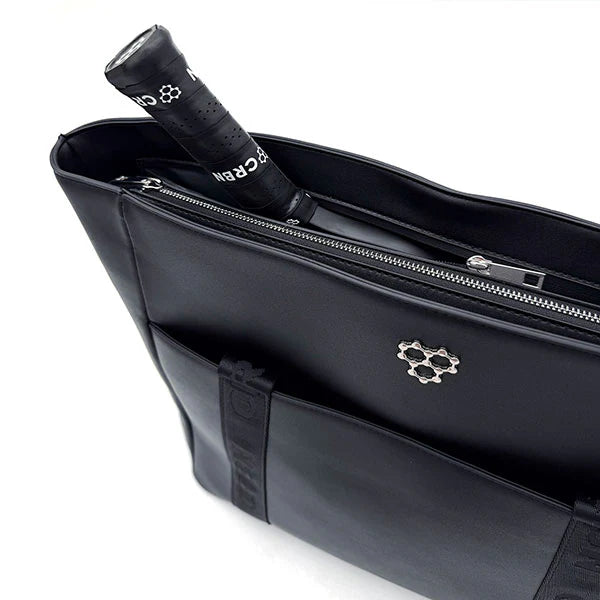 CRBN Club Pickleball Tote Bag [NEW] with a sleek black design and pickleball paddle visible inside.