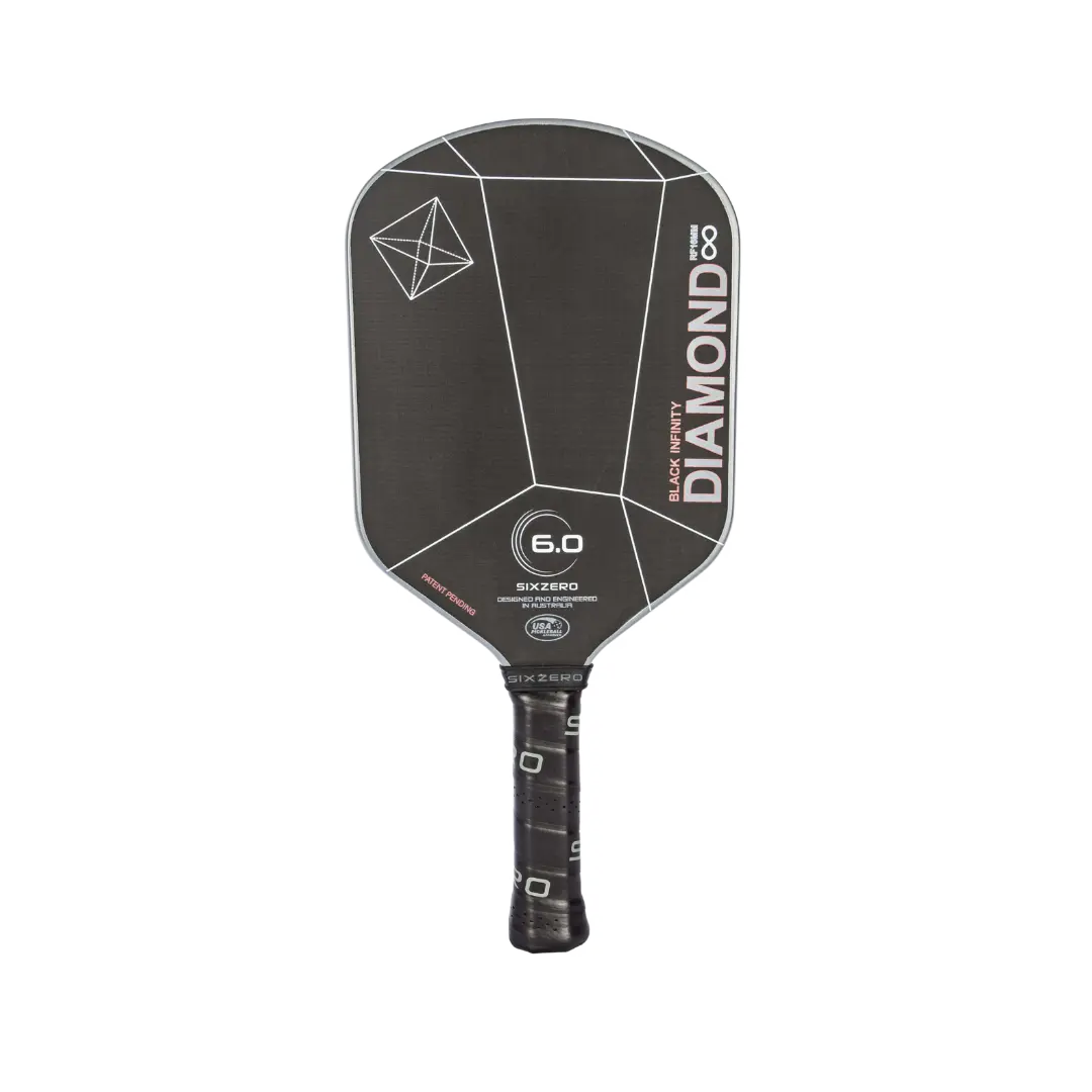 Six Zero Infinity Edgeless Black Diamond Power pickleball paddle with advanced technology for high-performance play