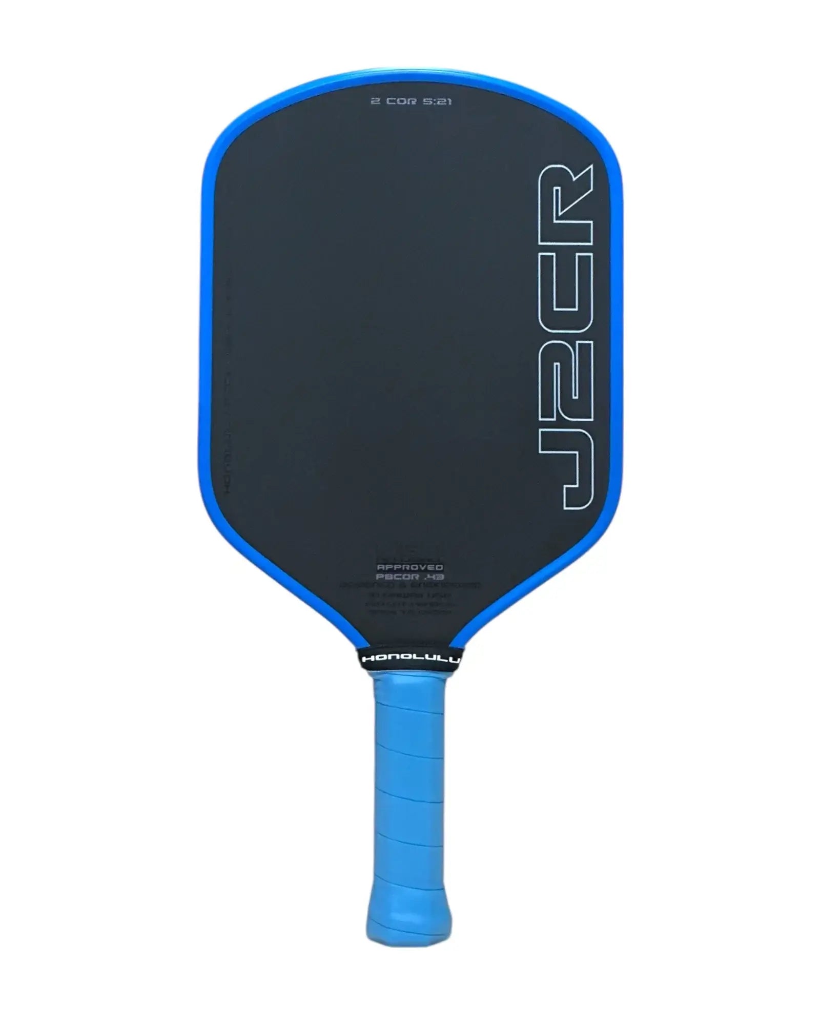 Honolulu J2CR (Long Handle) paddle with blue edge and ergonomic grip, showcasing advanced technology features.