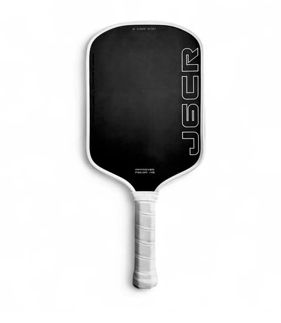 Honolulu J6CR Crystal Blue Endurance Surface™ paddle with a black face and white handle on a white background.