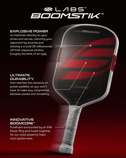Selkirk LABS Boomstik Pickleball Paddle showcasing explosive power, durability, and innovative Boomcore technology.