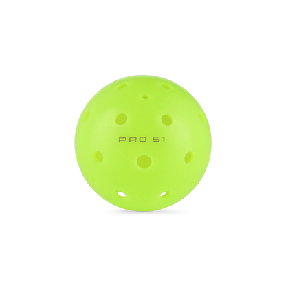 Pro S1 Pickleball ball in bright yellow-green with perforations, featuring durable design and USAPA approval.