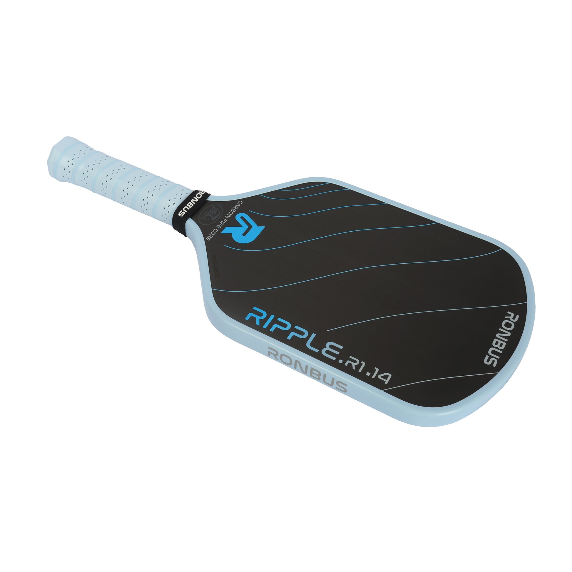 Ronbus Ripple R1.14 paddle featuring hybrid shape with a raw Toray T700 carbon fiber textured surface and 3D carbon fiber grid infused EVA core