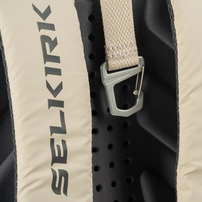 Close-up of Selkirk Pro Line Team Bag pickleball backpack strap and buckle detail.