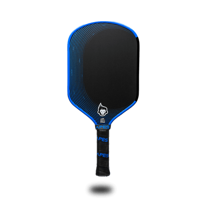 Pickleball Apes Harmony S paddle featuring a black surface and blue design, optimal for control and comfort.