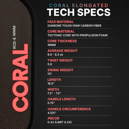 Six Zero Coral 16mm (Elongated) tech specs including materials, dimensions, and performance details.