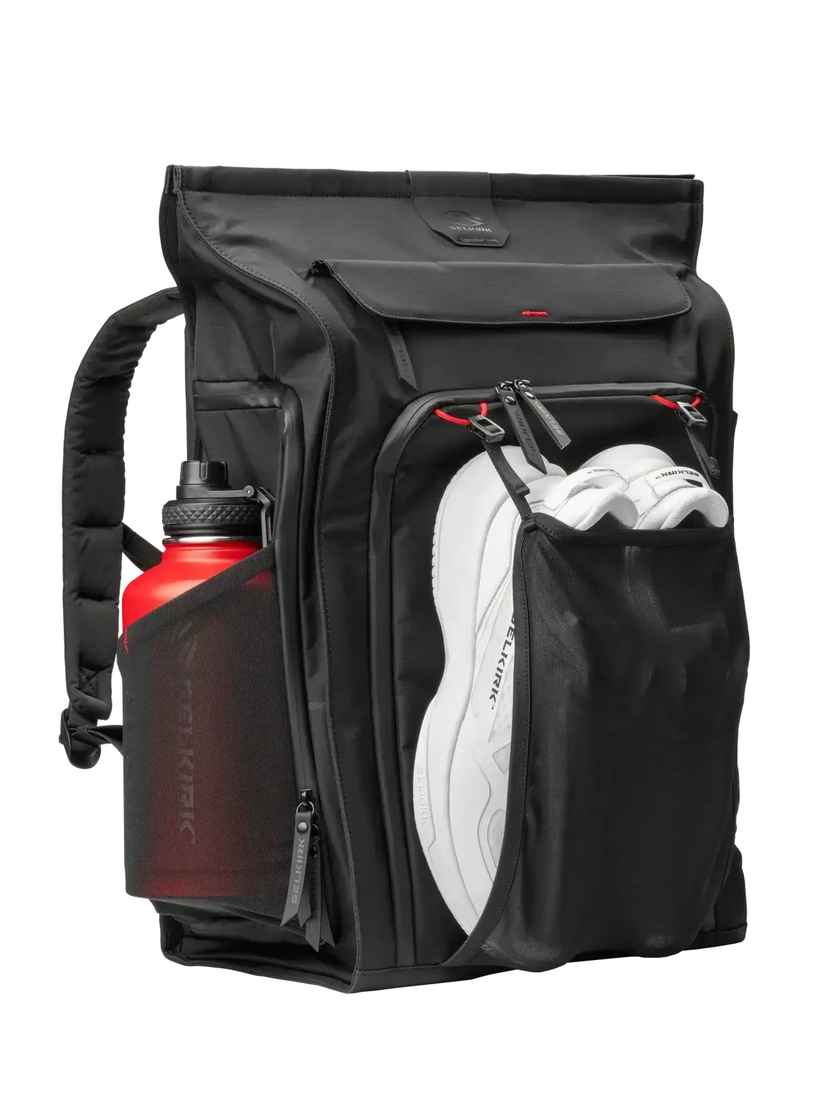 Selkirk Pro Line 2.0 Tour Pickleball Backpack (35L) with shoe compartment and water bottle holder.