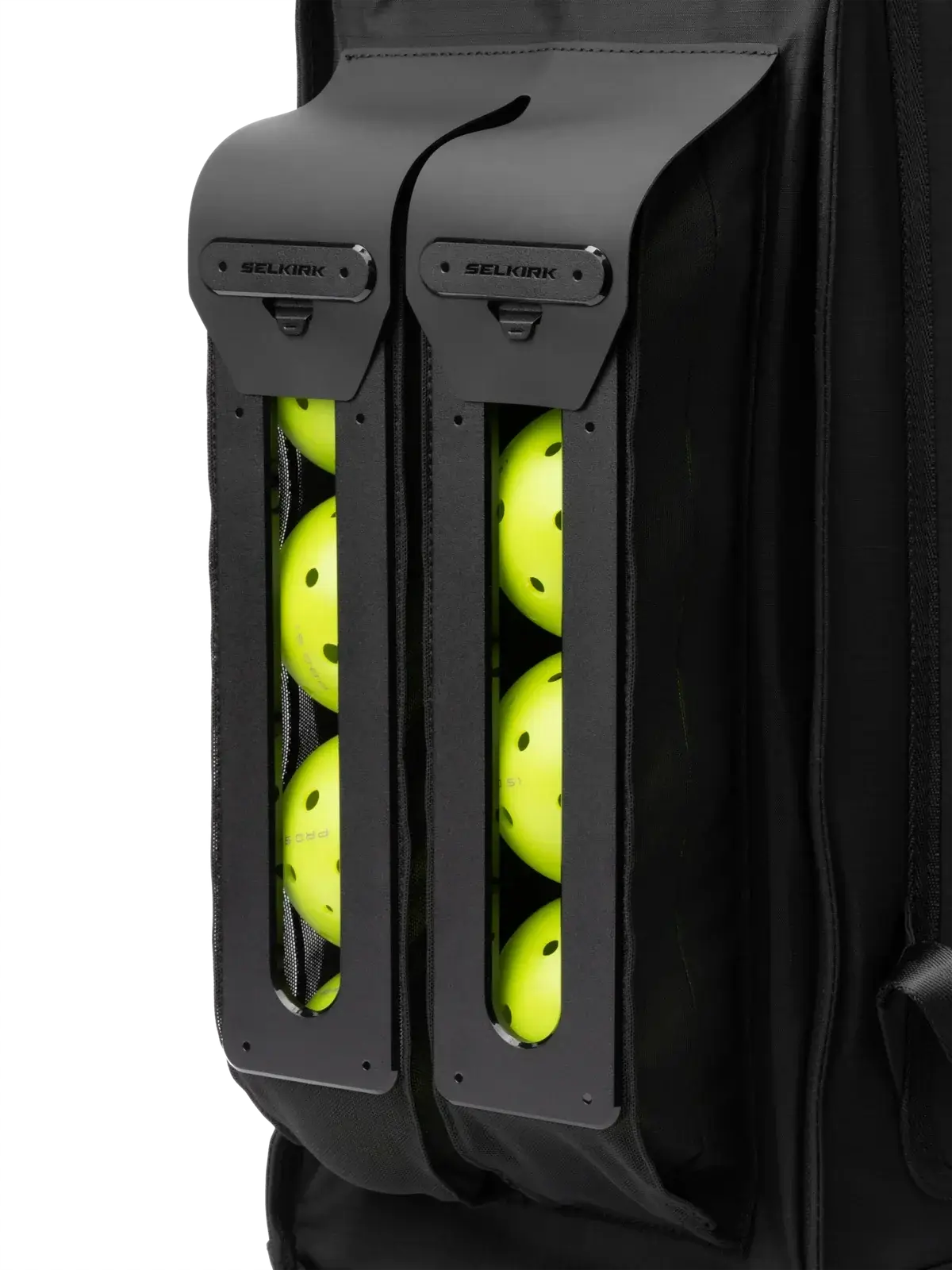 Selkirk Pro Line 2.0 Tour Pickleball Backpack (35L) features unique ball storage compartments.