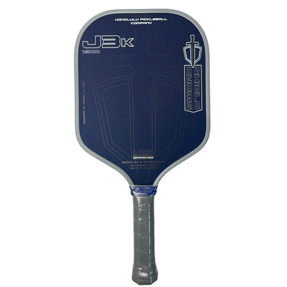 Honolulu Sword & Shield J3K paddle featuring blue Aero Square shape made of 100% DuPont™ Kevlar® for control and power.