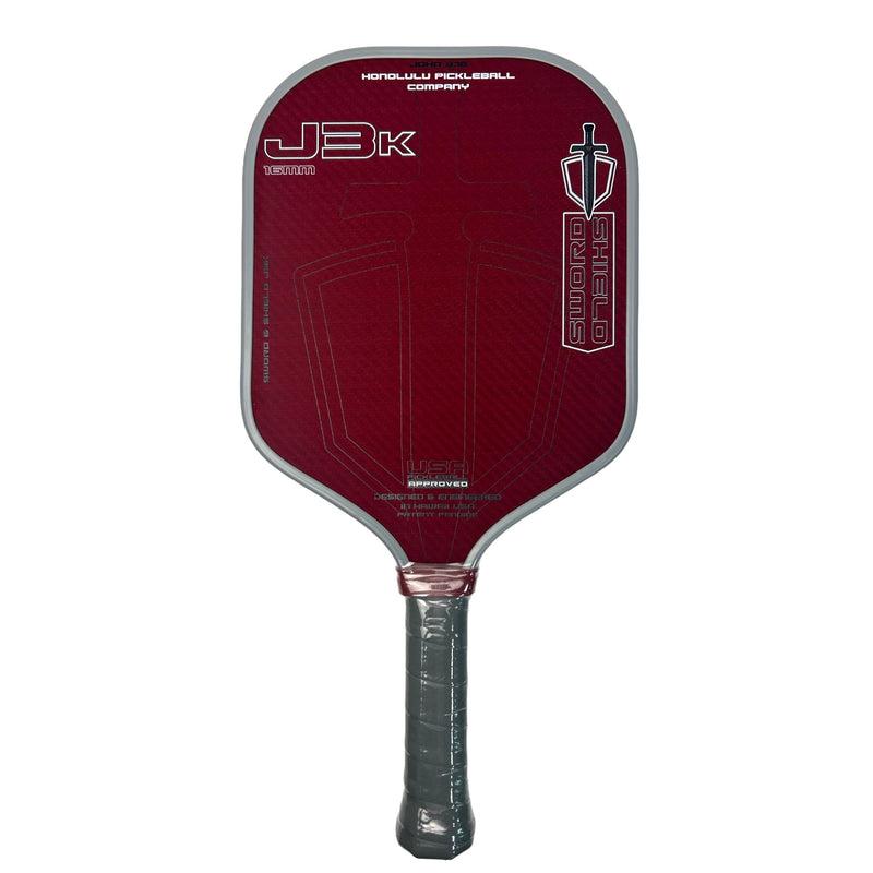 Honolulu Sword & Shield J3K red paddle with square shape and Kevlar weave for control, spin, and power.