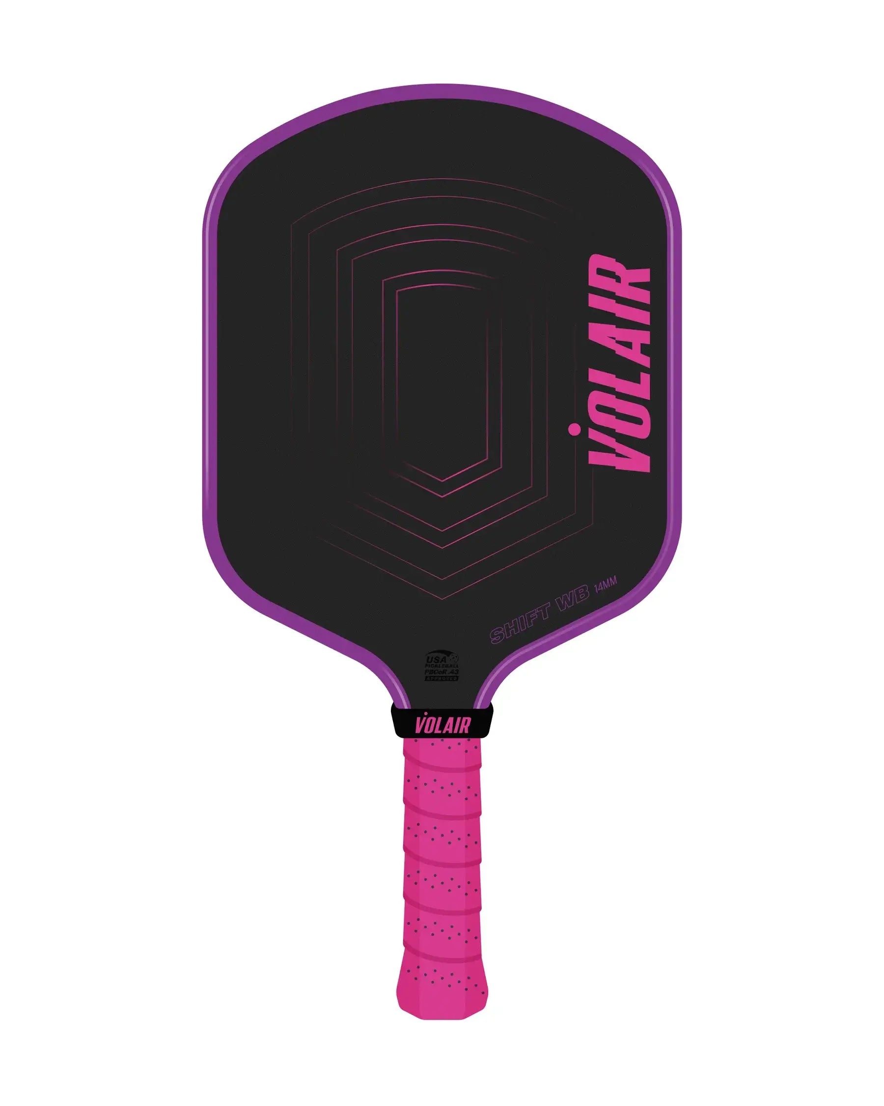 Volair SHIFT WB Pickleball Paddle - 14mm featuring a sleek design with pink details and a modern grip.