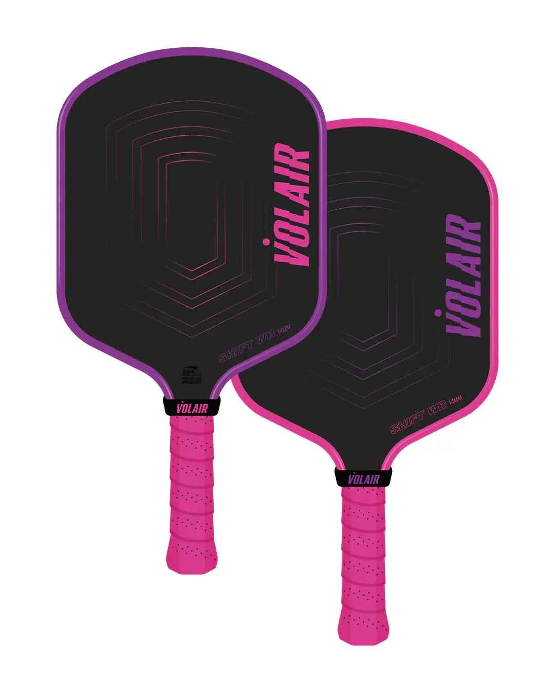 Volair SHIFT WB Pickleball Paddle - 14mm, set of two with vibrant pink accents and modern design.