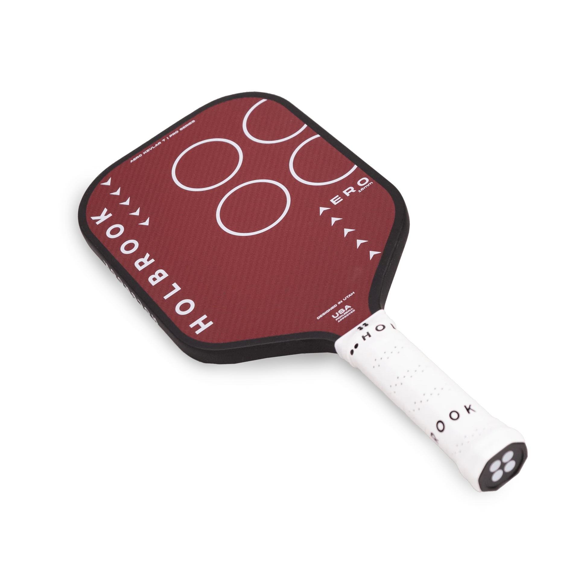 Holbrook Pro Aero Kevlar T 16mm Pickleball paddle in maroon with ergonomic grip for precision and control.