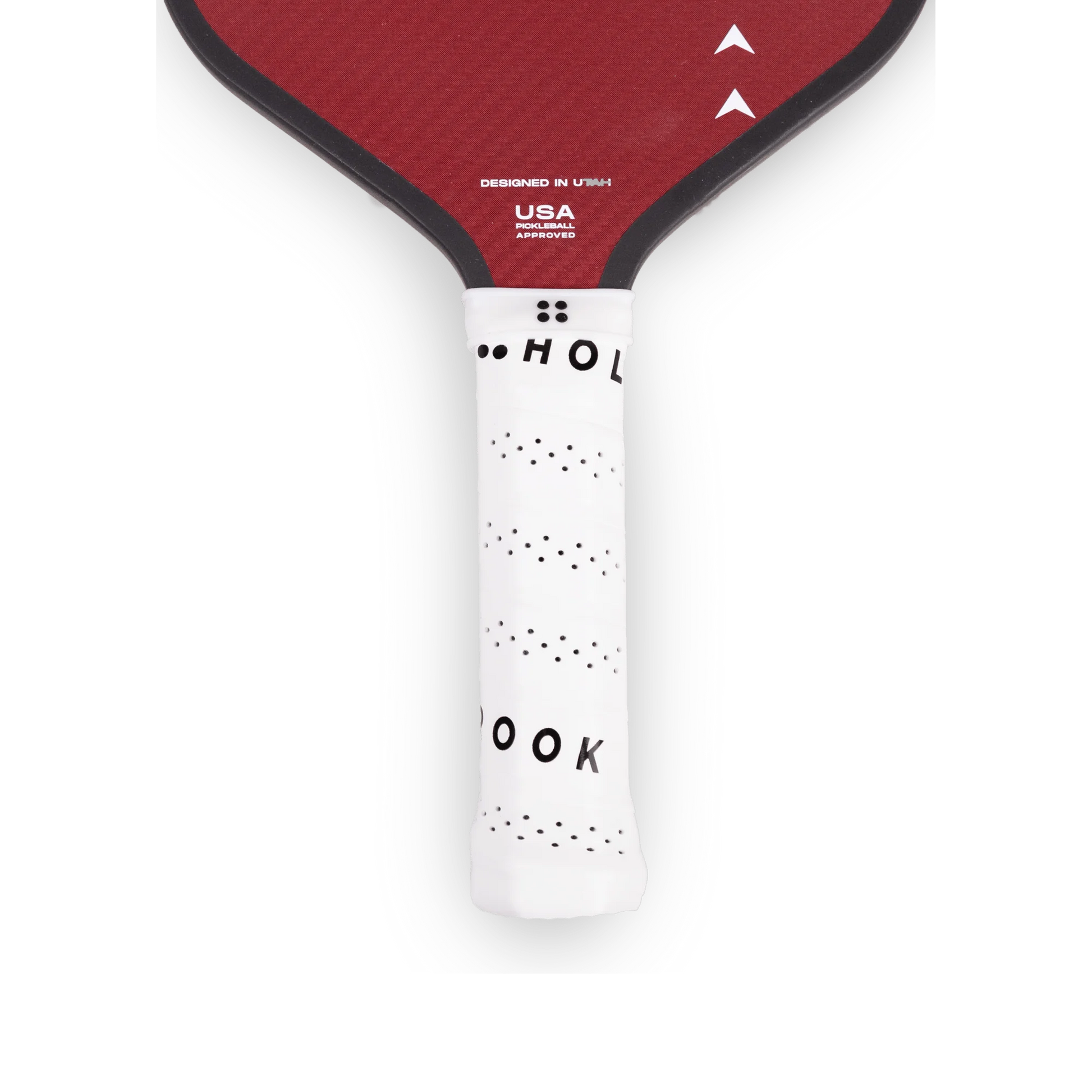 Holbrook Pro Aero Kevlar T 16mm Pickleball paddle grip featuring a white handle and red paddle design.