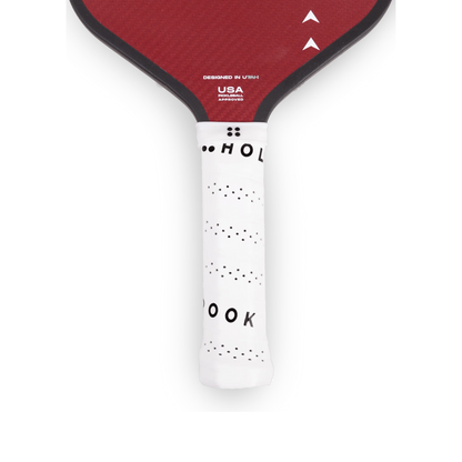 Holbrook Pro Aero Kevlar T 16mm Pickleball paddle grip featuring a white handle and red paddle design.