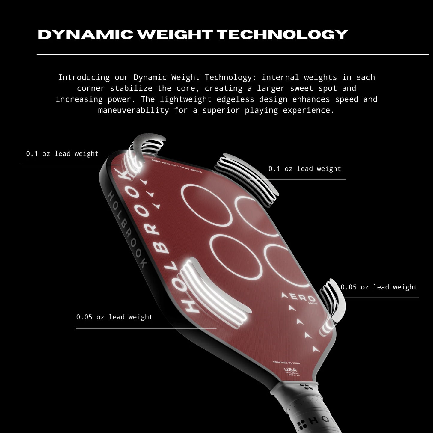 Holbrook Pro Pickleball Paddle with Dynamic Weight Technology for enhanced performance and stability.