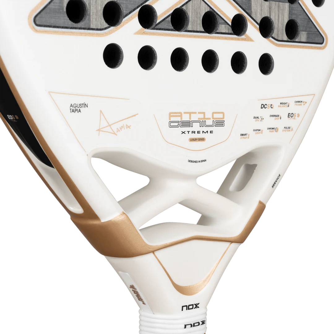 NOX AT10 LUXURY GENIUS 12K ALUM XTREM 2026 BY AGUSTÍN TAPIA paddle close-up with signature.