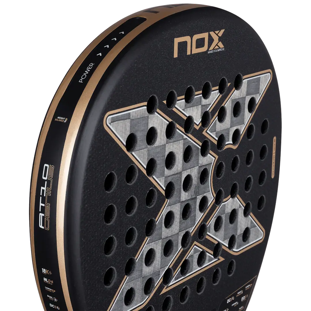 NOX AT10 LUXURY GENIUS 18K ALUM 2026 BY AGUSTÍN TAPIA padel racket close-up image.