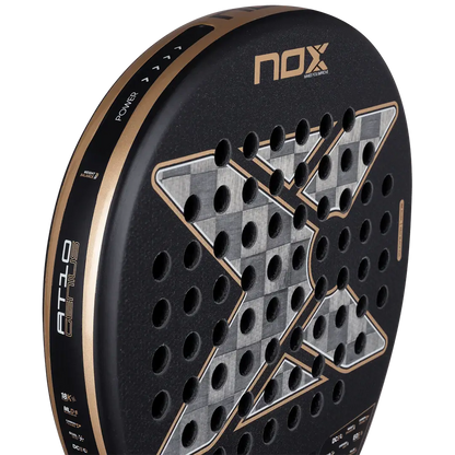 NOX AT10 LUXURY GENIUS 18K ALUM 2026 BY AGUSTÍN TAPIA padel racket close-up image.