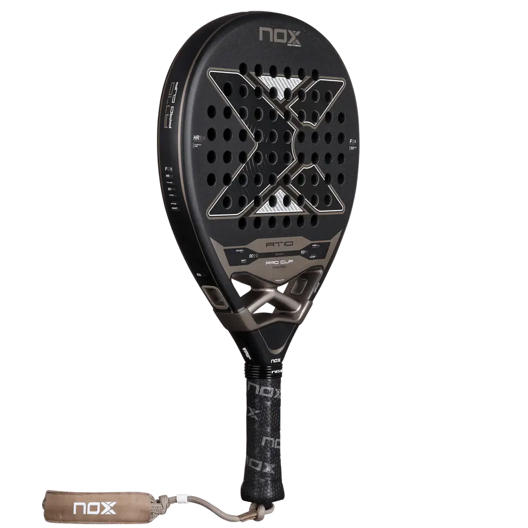 NOX AT10 PRO CUP HARD BY AGUSTÍN TAPIA paddle racket showcasing innovative design features and modern aesthetics.