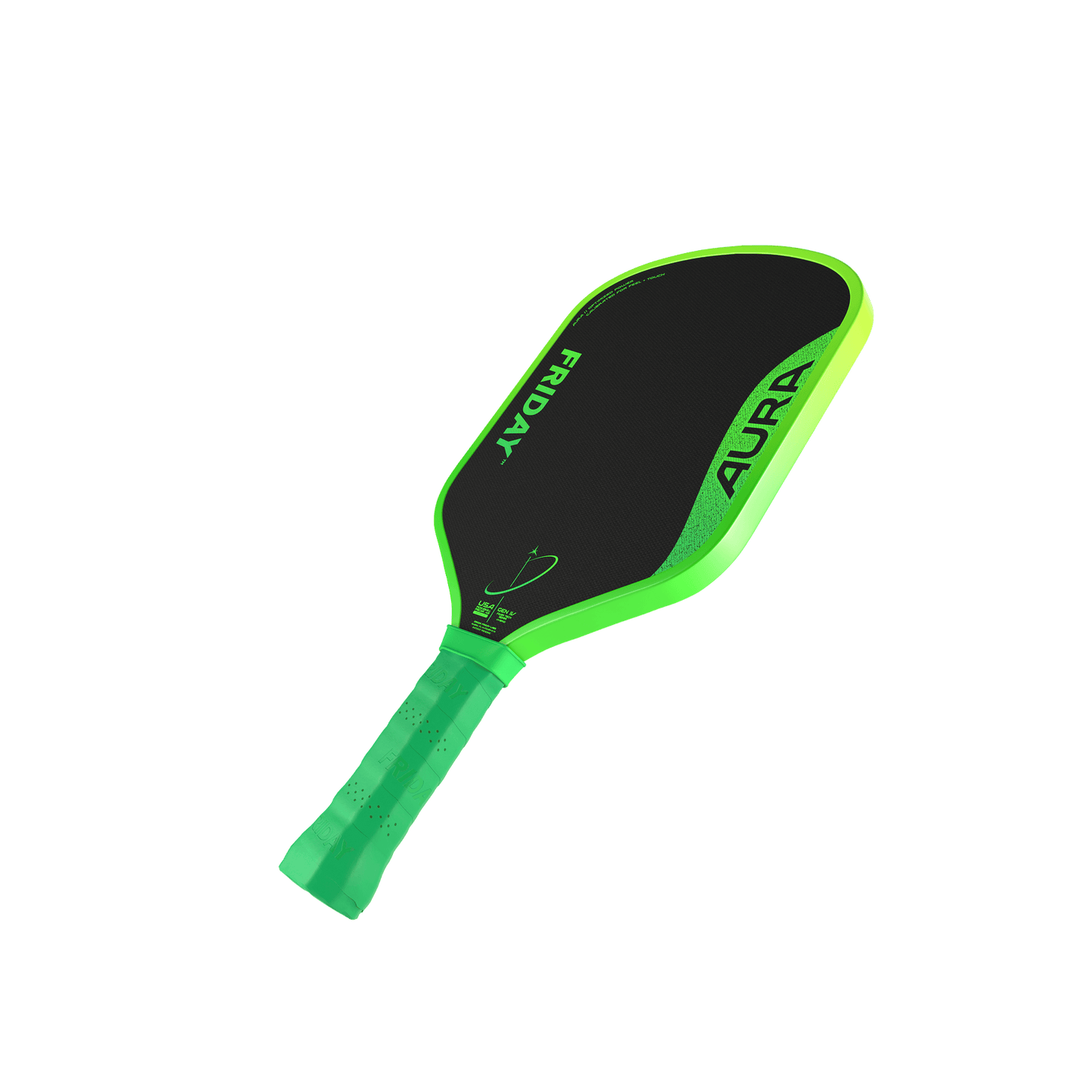 Friday AURA - Hybrid paddle featuring bright green design, optimized power, and patented ElasTECH weighting system.