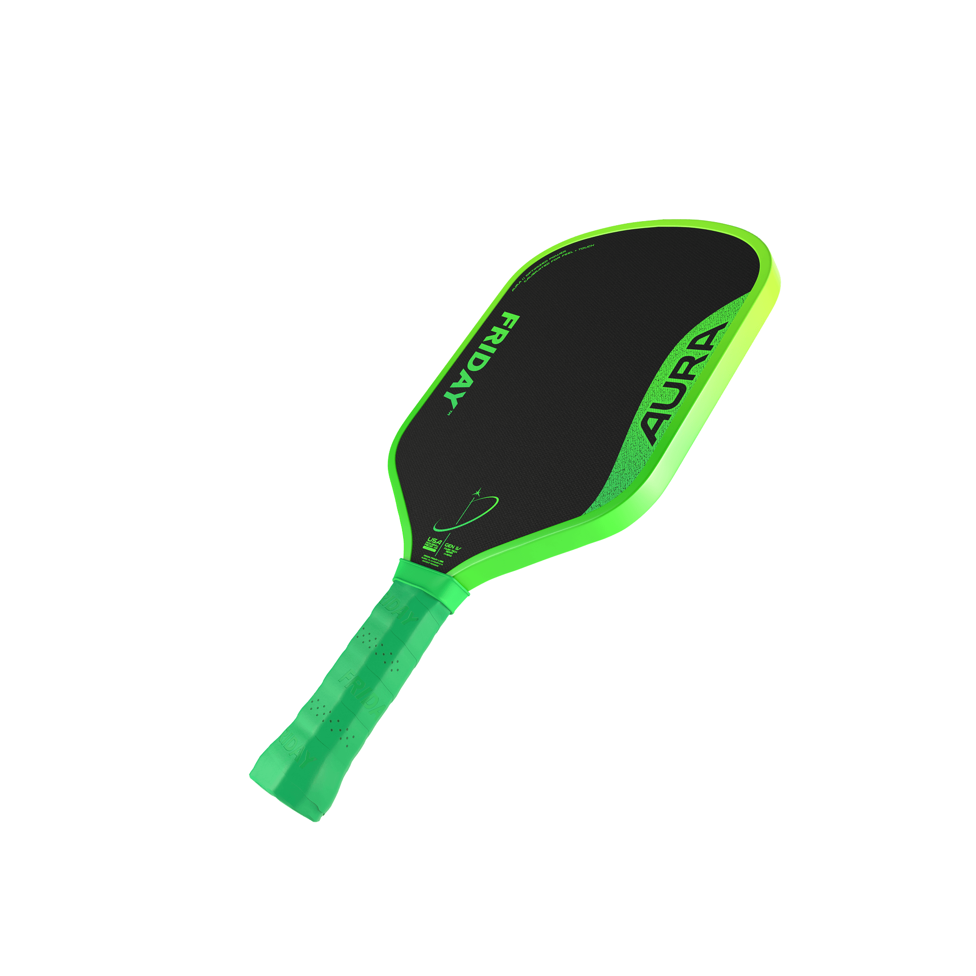 Friday AURA - Hybrid paddle featuring bright green design, optimized power, and patented ElasTECH weighting system.