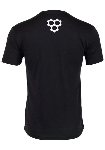 Back view of a black men's tee featuring a center chest logo, crafted for comfort and style.