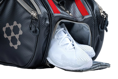 CRBN Pro Team Tour Bag 2.0 featuring white shoes stored in a compartment, perfect for tournaments and recreational play.