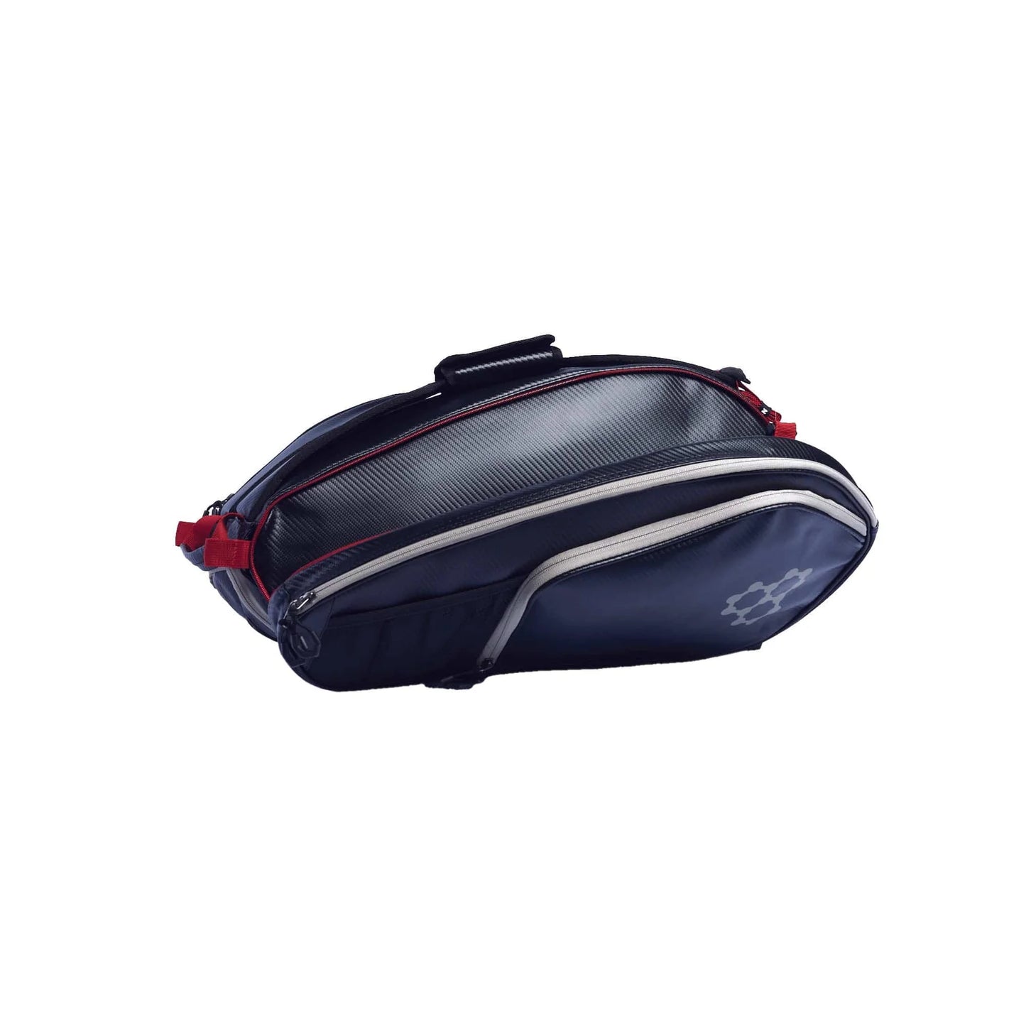 CRBN Pro Team Tour Bag 2.0 in navy and red, featuring multiple pockets for organization and convenience.