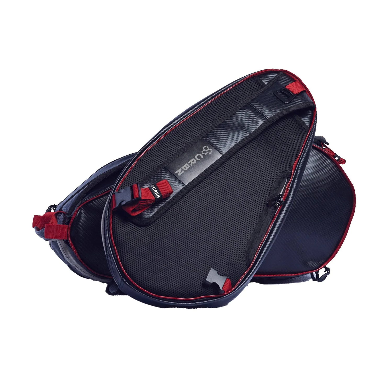 CRBN Pro Team Tour Bag 2.0 in black and red with multiple compartments for versatile storage and travel.